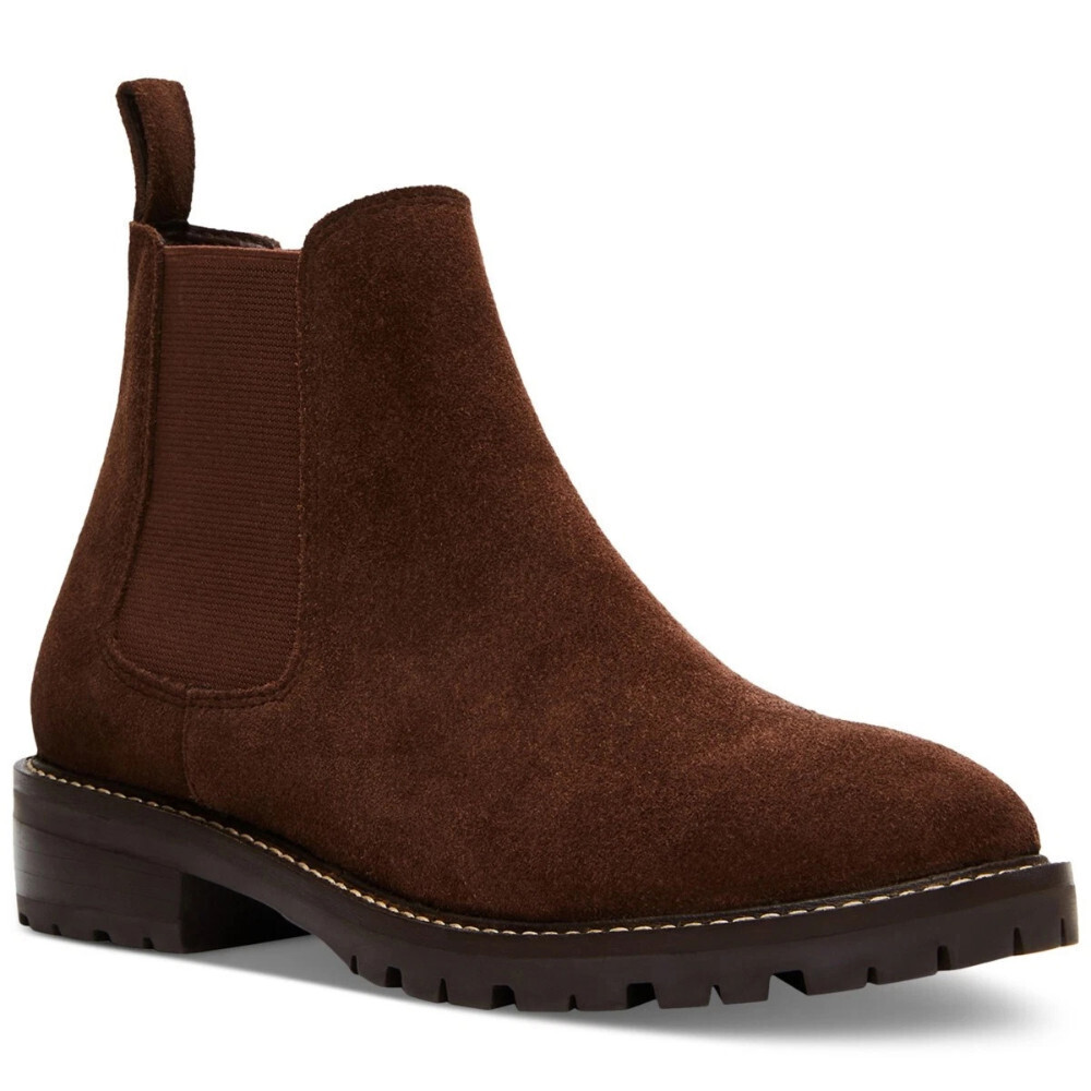 Steve Madden Leopold Boots Women's Brown Suede Round Toe Ankle Chelsea LION186